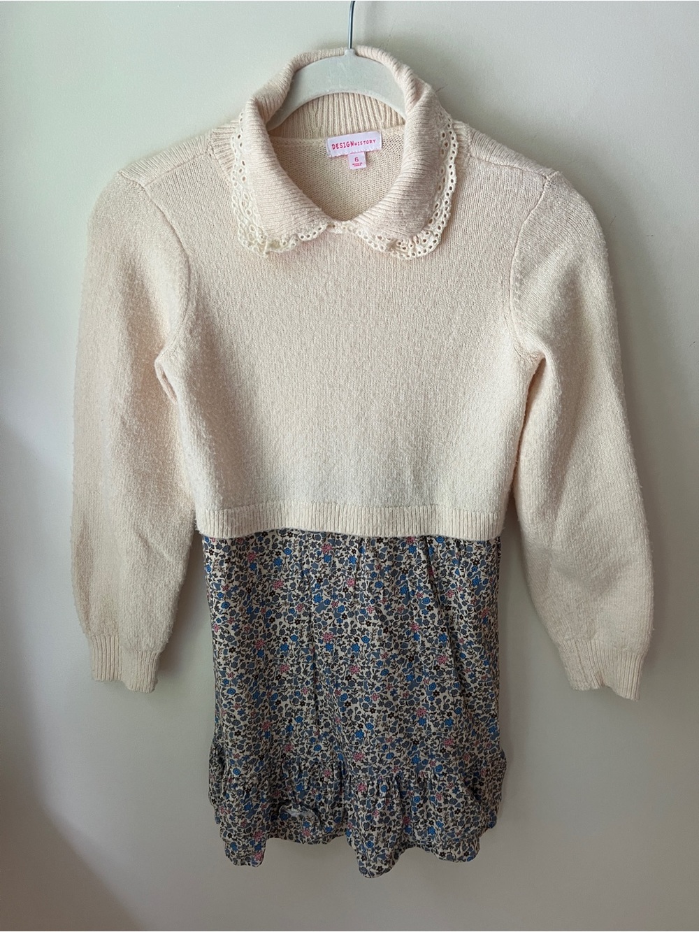 Design History Girls Sweater Dress with Floral Skirt